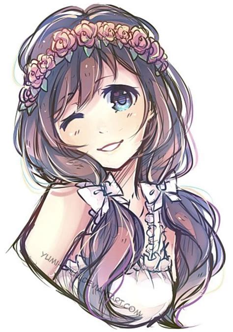 Anime Girl With Flower Crown Drawing Images Gallery