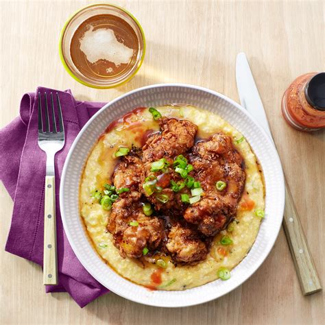Fried Chicken Thighs And Cheesy Grits With Green Onions Rachael Ray In