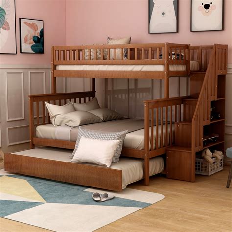 Harperandbright Designs Twin Over Full Bunk Bed With Trundle And Stairs