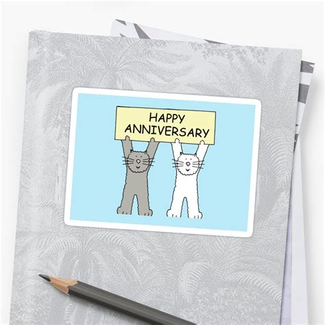 Happy Anniversary Cartoon Cats Sticker By Katetaylor Redbubble