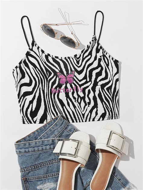 butterfly and letter print zebra stripe cami top striped cami tops girls fashion clothes