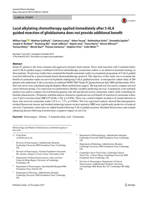 Pdf Local Alkylating Chemotherapy Applied Immediately After 5 Ala