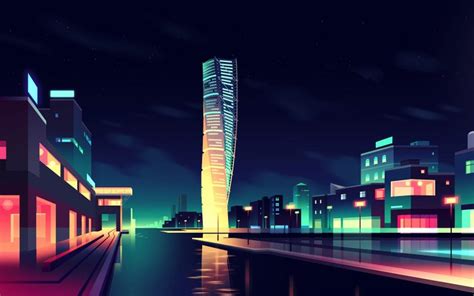 Night Cityscape Colorful