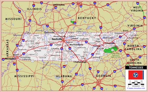 Map Of Tennessee State With Highway Road Cities Counties Tennessee Map