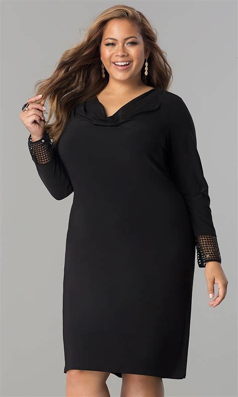 Long Sleeve Short Black Party Dress In Plus Sizes