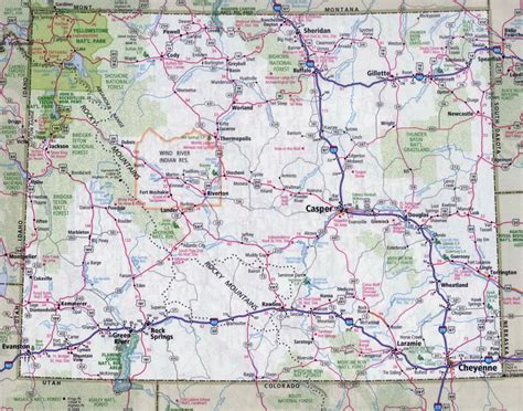 Large Detailed Roads And Highways Map Of Wyoming State With All Within
