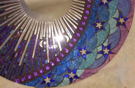 Hand Made 24 Celestial Mosaic Stained Glass Mirror By Sol Sister