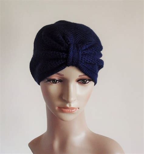 Navy Blue Turban Hat Knitted Turban Winter Turban Handmade Etsy