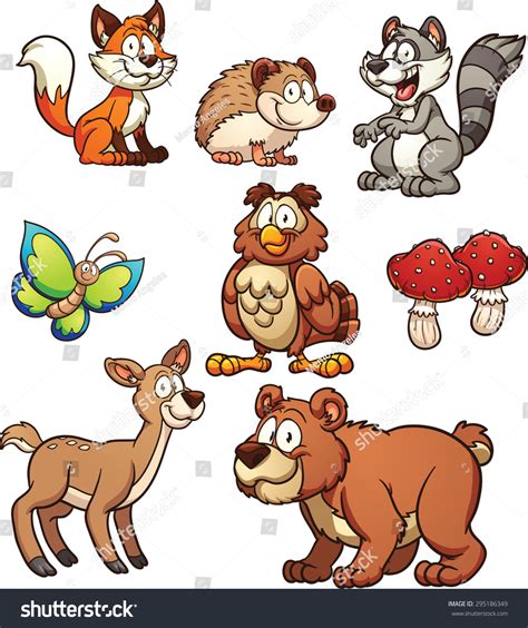 Cartoon Forest Animals Vector Clip Art Vetor Stock Livre De Direitos