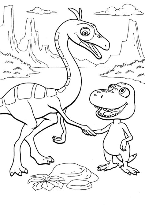 Poza obrazkiem dostępny jest też jako szablon do druku, wesoły. Kolorowanka Dinopociąg Bratek i dinozaur nr 64