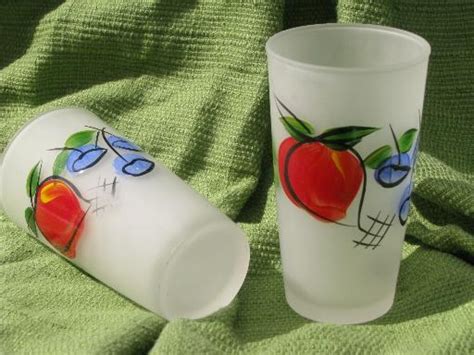 Hand Painted Gay Fad Fruit Juice Set Hazel Atlas Glass Tumblers And