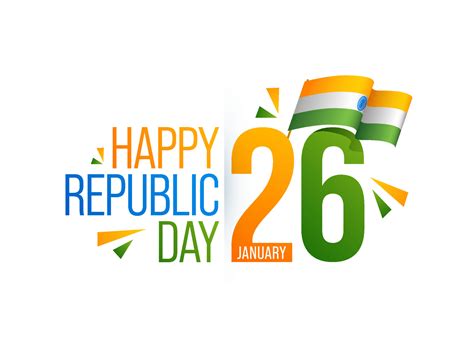 26th January Happy Republic Day Text With Wavy Indian Flag On White Background 20734270 Vector