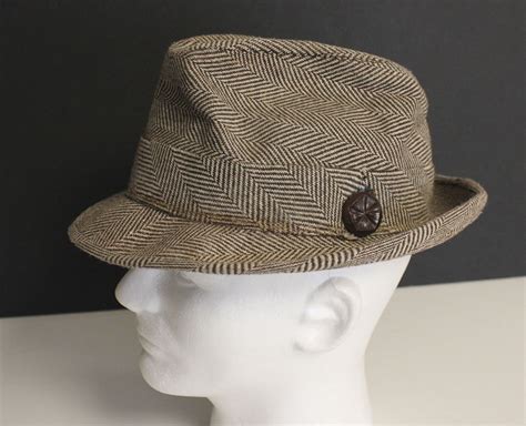 Vintage Mens Herringbone Fedora Hat By Dorfman Pacif Gem