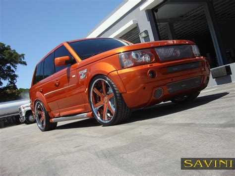 Low And Tight Front Shot Of The Range Rover Sport On Savini Wheels SV