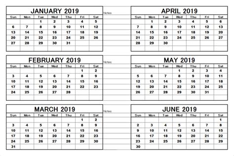 Get free printable 2021 monthly calendar template in word, pdf, excel. 2019 6 Months Half Year Calendar Printable Download ...