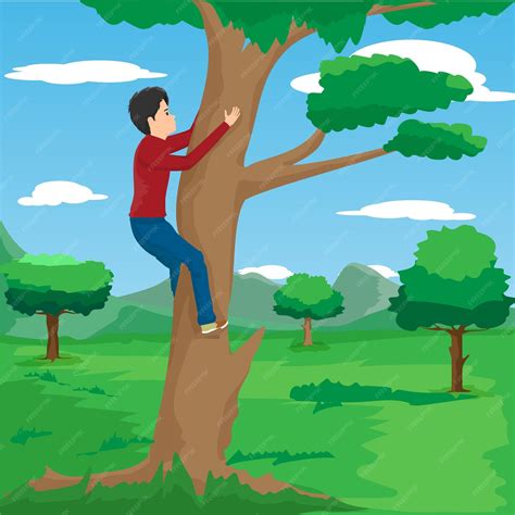 Premium Vector Boy Climbing Tree
