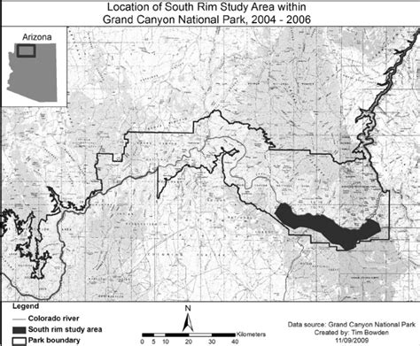 Location Of Grand Canyon National Park And The South Rim Study Area