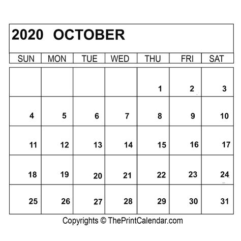October 2020 Printable Calendar Template Pdf Word And Excel