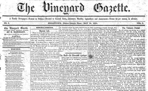 The Vineyard Gazette Marthas Vineyard News In The Beginning
