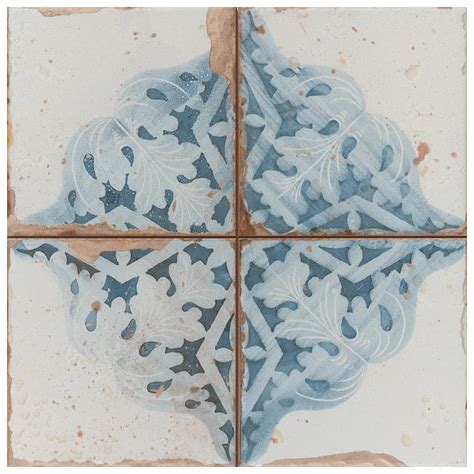 Merola Tile Artisan Azul Decor 13 Inch X 13 Inch Ceramic Floor And Wall