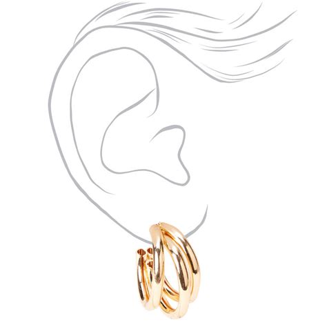 Gold 30mm Triple Tube Hoop Earrings Claires
