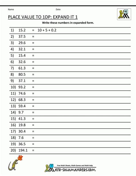 Expanded Notation With Decimals Worksheets