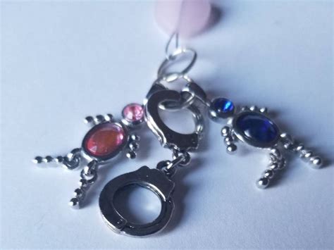 Silver Pink Blue Couples Dangle Handcuffs Love Heart