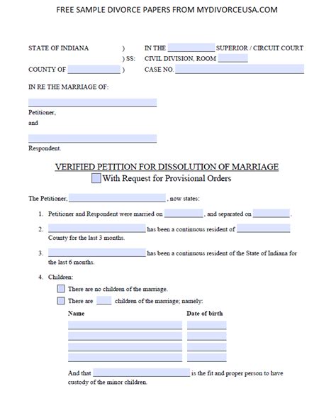 Free Printable Divorce Papers For Indiana Printable Divorce Papers
