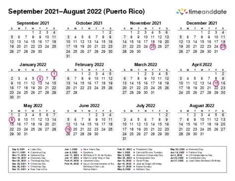Calendario 2021 Puerto Rico Para Imprimir