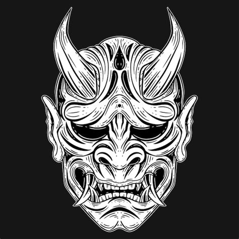 Premium Vector Dark Art Japanese Devil Oni Mask Tattoo Hand Drawn