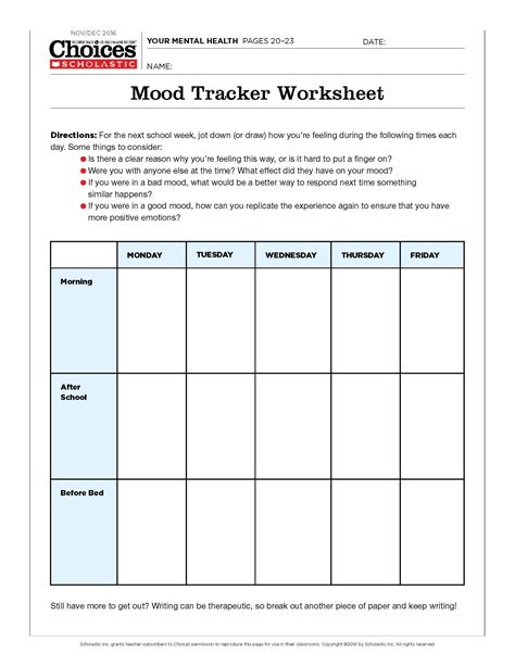 Mood Log Worksheet