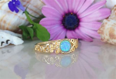 Blue Opal Ring Gold Ring Gemstone Ring Simple Jewelry Etsy