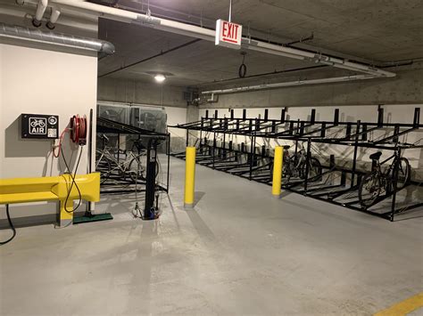 Indoor Bike Parking At My Office With A Bike Repair Station Parking