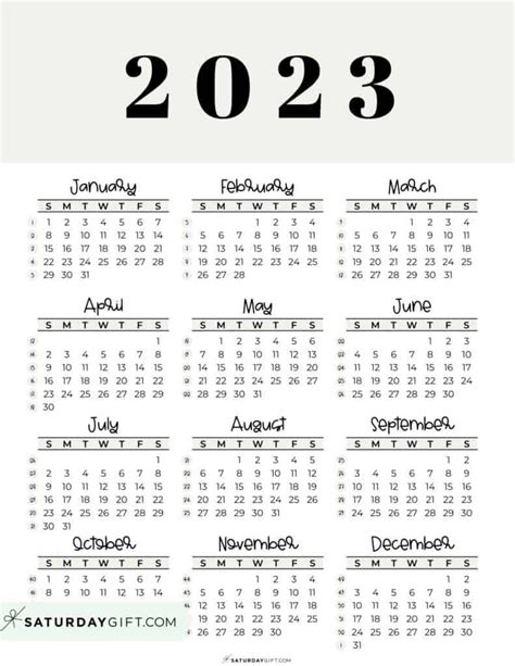 2023 Yearly Calendar Printable With Week Numbers Starting Sunday
