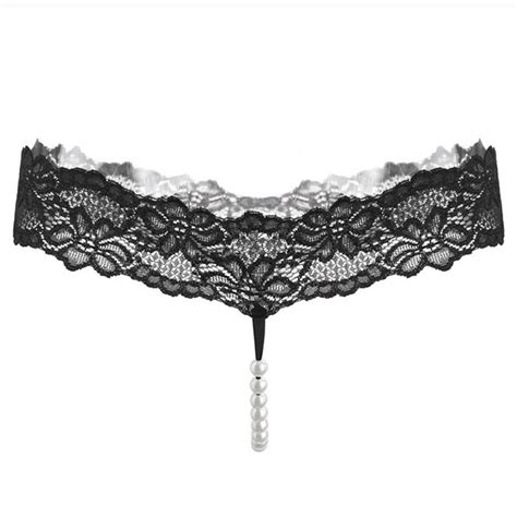 Sexy Open Crotch Panties Lace Thongs Crotchless Pearl G String T Back