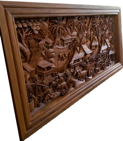 Large Carved Teak Wood Wall Art Decor 3d Panel With Beautiful Etsy