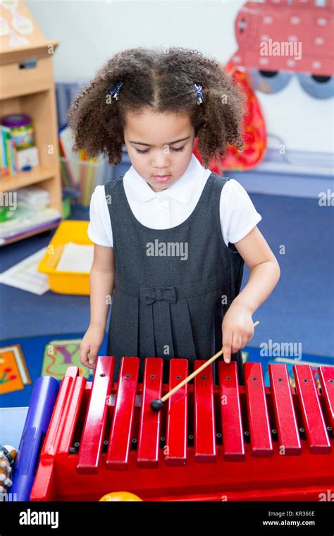 Playing Xylophone At Nursery Stock Photo Alamy