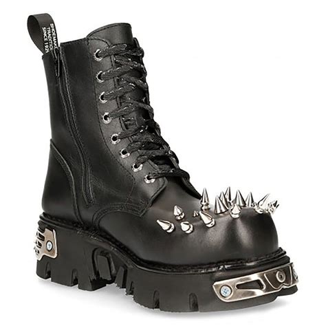 New Rock M Mili084 Unisex Leather Spike Boots Black Punk Fashion Leather Fashion Fashion