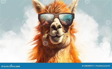 Funny Llama With Sunglasses And Clouds Of Smoke 3d Rendering Stock