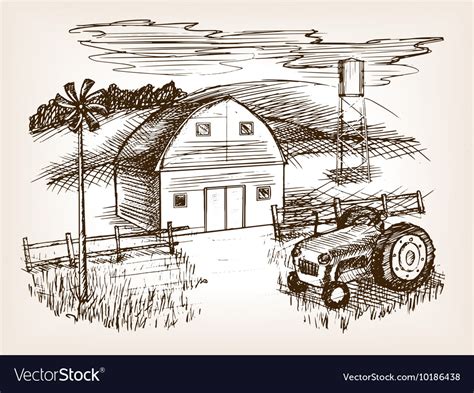 Farm Landscape Sketch Royalty Free Vector Image