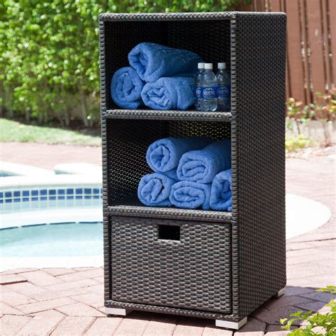 Cool storage bins for your pool floats and toys. Source Outdoor Zen All Weather Wicker Storage Tower - SO-2002-255 | Pool towel storage, Pool ...