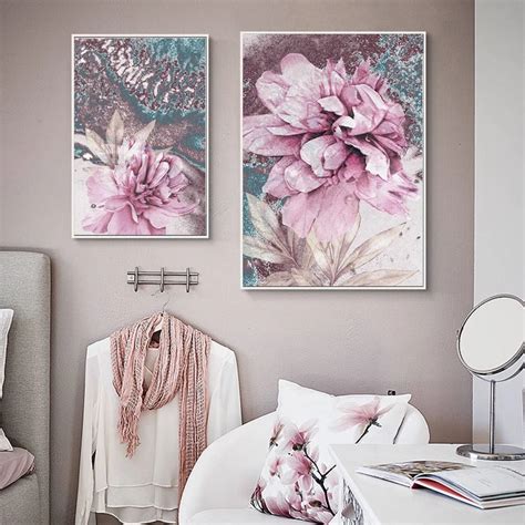 Modern Pink Abstract Floral Wall Art Pictures Fine Art Canvas Prints