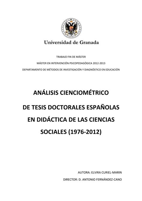 Pdf Análisis Cienciométrico De Tesis Doctorales Españolas En