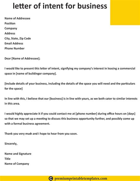 Letter Of Intent For Business Premium Printable Templates Business