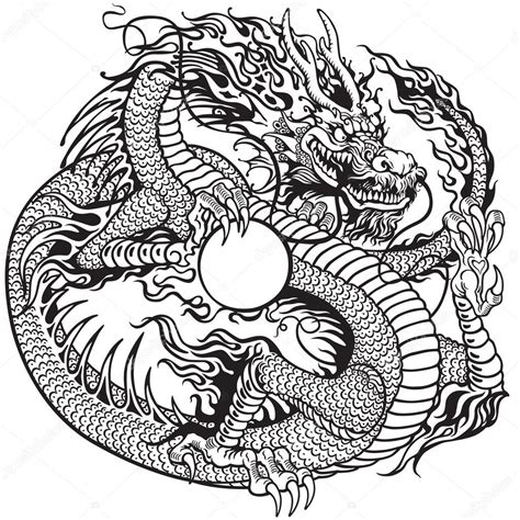 Dragon Holding Pearl Black White Stock Vector Image By ©insima 61939449