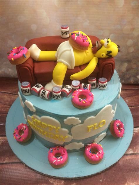 Homer Simpson Cake With Edible Mini Donuts Unique Cakes Creative Cakes Beautiful Cakes
