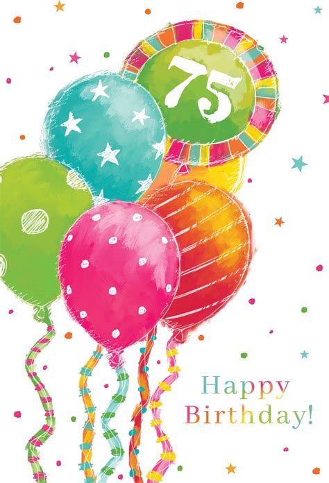 75th Birthday Card With Colorful Balloons Happy 75th Birthday 90th