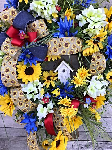 Decorative vases, planters, baskets & more. Summer Wreath, Summer Sunflower Wreath, Sunflower Wreath ...