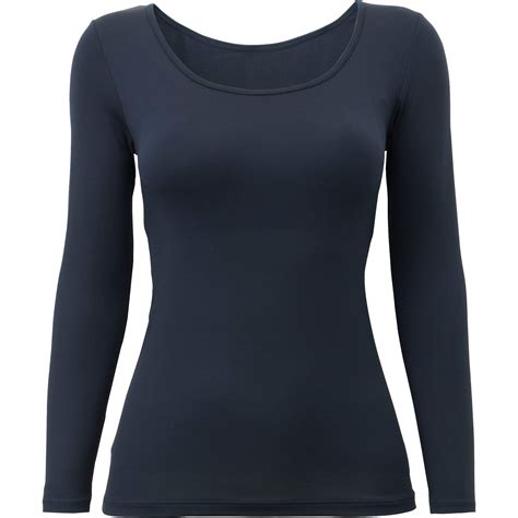 Uniqlo Women Heattech Bra Scoop Neck Long Sleeve T Shirt In Blue Navy