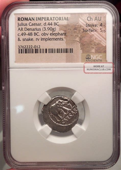 Julius Caesar 49bc Elephant Serpent Ancient Silver Roman Coin Ngc Ch Au